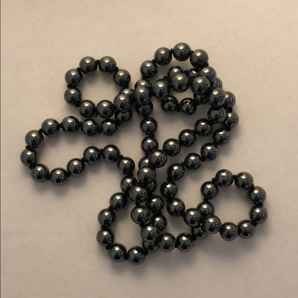 Long hematite bead necklace